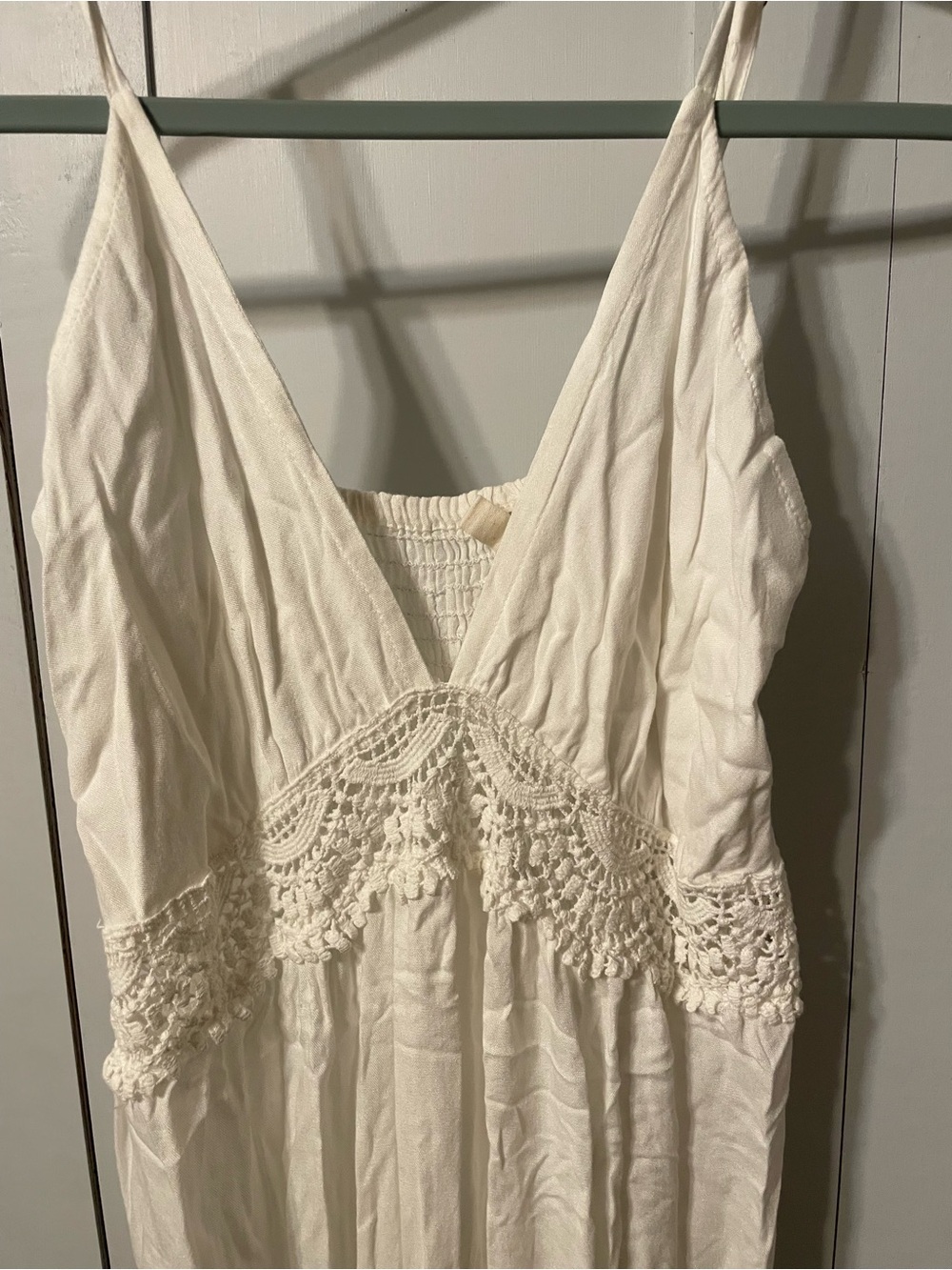 Bohemian Cream Crochet-Trim Maxi Dress with V-Neck